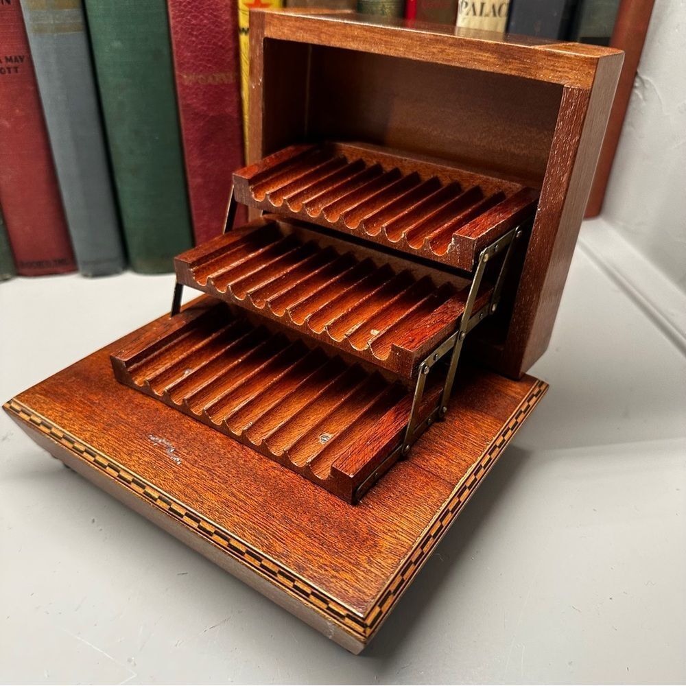 Antique handmade Cigarette box inlaid music box wooden antique cigarette holder - Picture 3 of 14